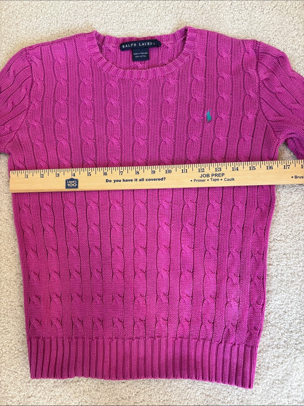 Vintage Ralph Lauren Cable Knit Cotton Sweater Fuchsia Purple Preppy Women’s S - Picture 5 of 9